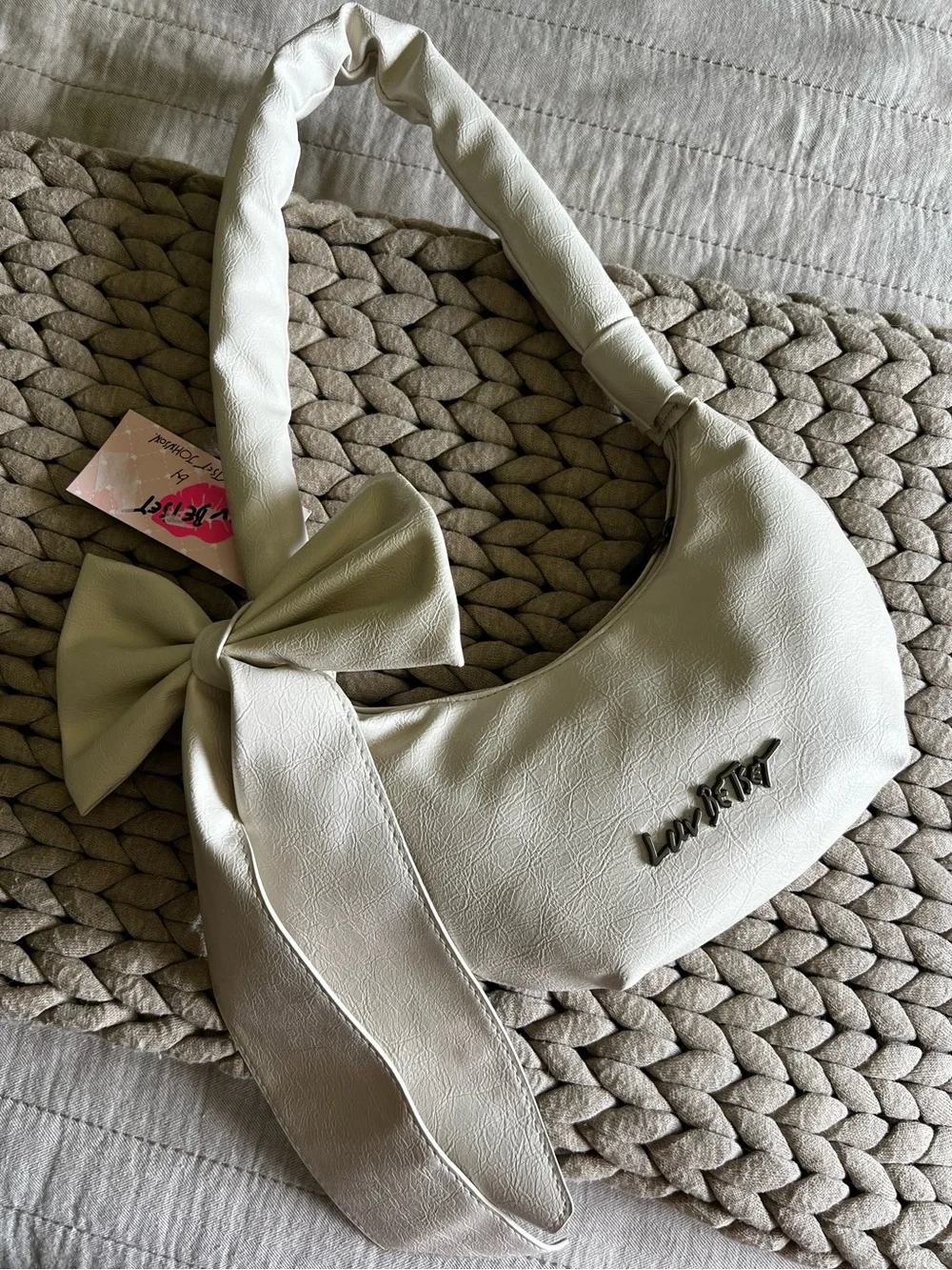 Luv Betsey Cream Bow Hobo Shoulder Bag